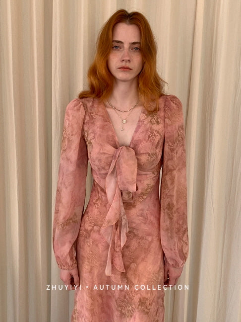 Blush Rose Tie-Front Chiffon Dress
