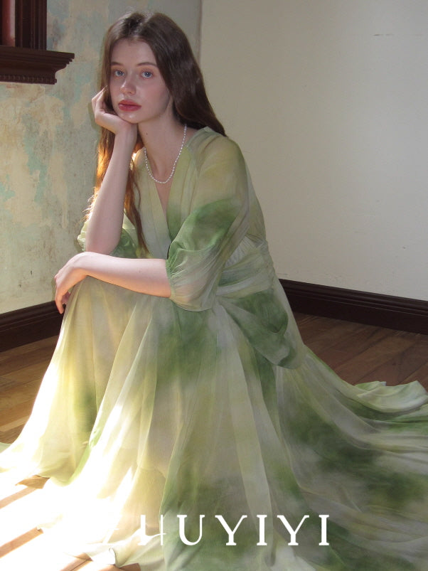 Watercolor Meadow Green Dress