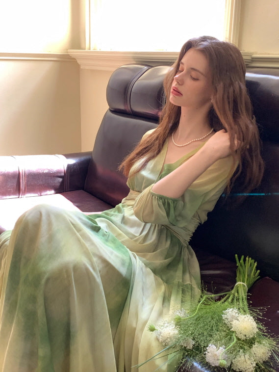 Watercolor Meadow Green Dress