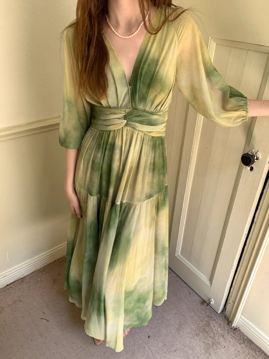 Watercolor Meadow Green Dress