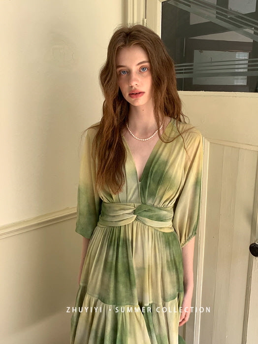 Watercolor Meadow Green Dress