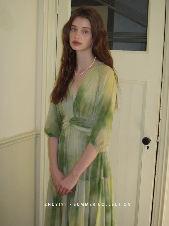 Watercolor Meadow Green Dress