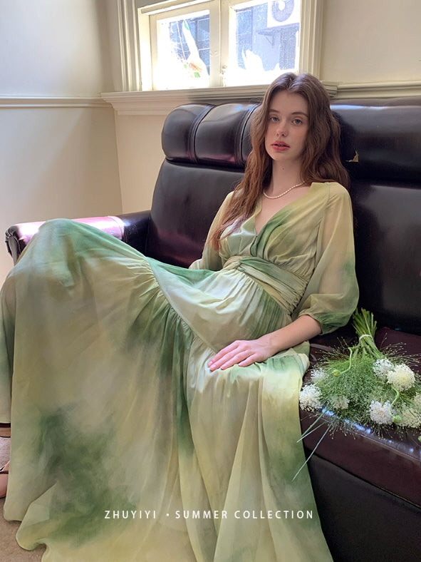 Watercolor Meadow Green Dress