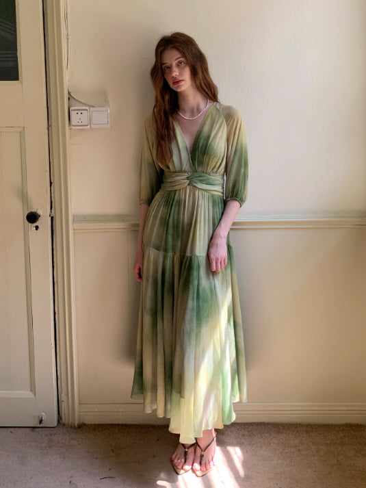 Watercolor Meadow Green Dress