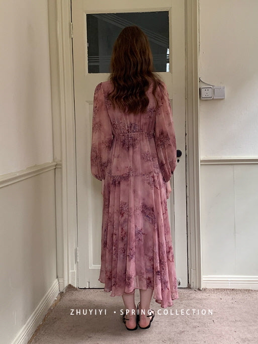 Dusty Mauve Ribbon Chiffon Dress