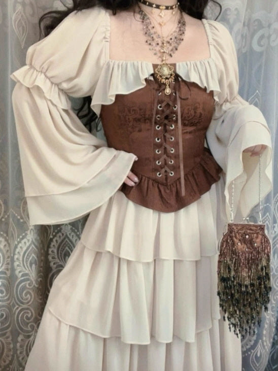 Vintage Lace Corset Cream Dress – Princess Fairy Elegance