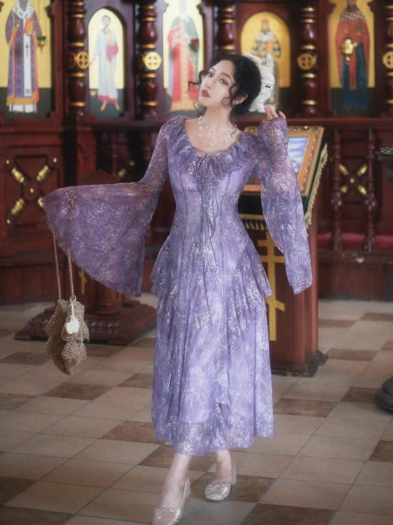 Twilight Garden Sheer Floral Ruffle Dress