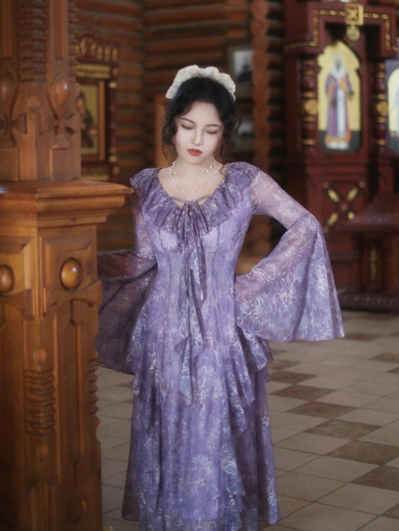 Twilight Garden Sheer Floral Ruffle Dress