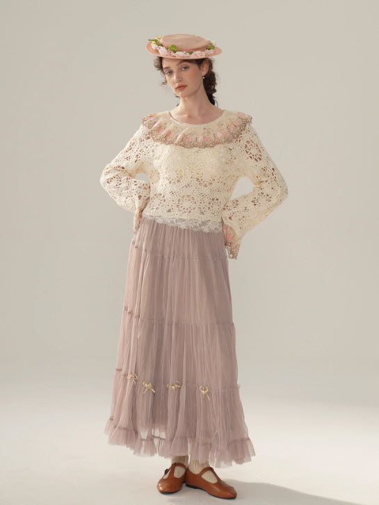 Rose Embroidered Lace Cotton Blouse