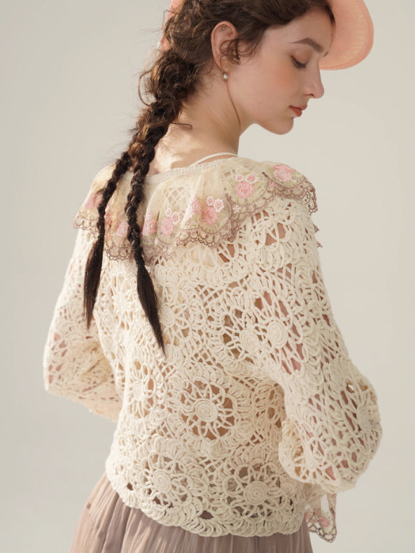 Rose Embroidered Lace Cotton Blouse