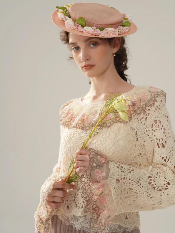 Rose Embroidered Lace Cotton Blouse