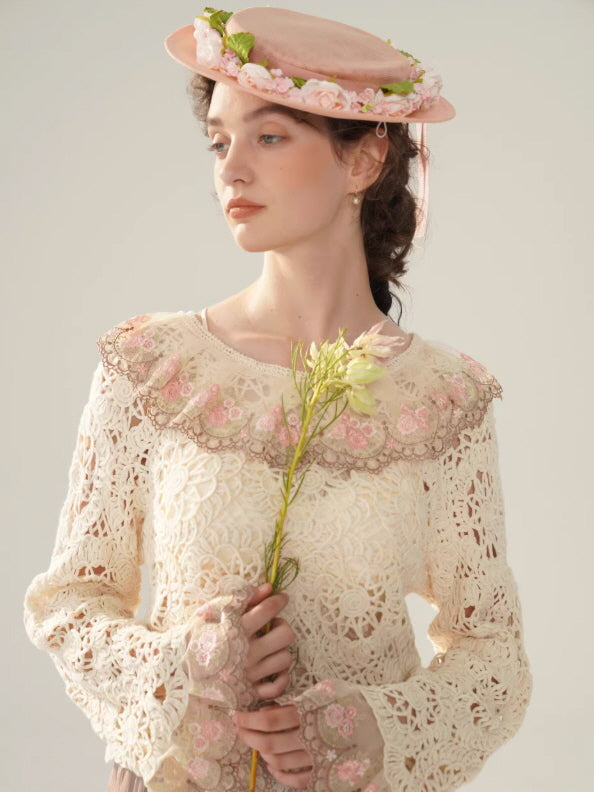 Rose Embroidered Lace Cotton Blouse