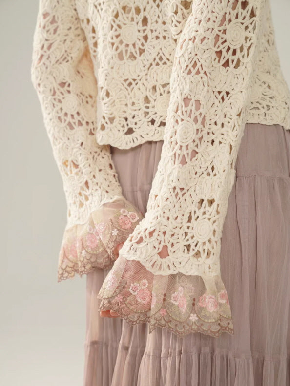 Rose Embroidered Lace Cotton Blouse