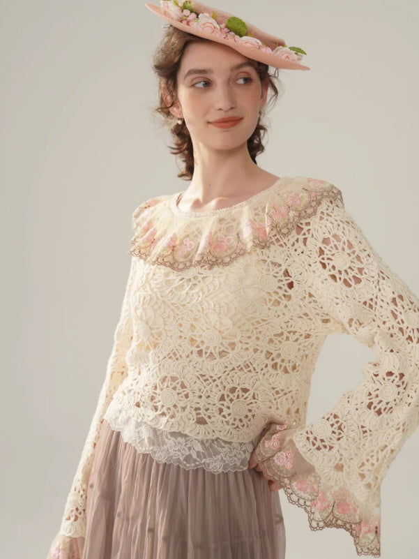 Rose Embroidered Lace Cotton Blouse