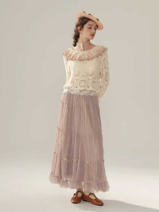 Rose Embroidered Lace Cotton Blouse
