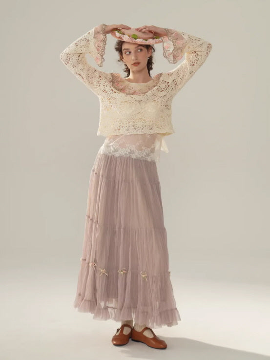 Rose Embroidered Lace Cotton Blouse