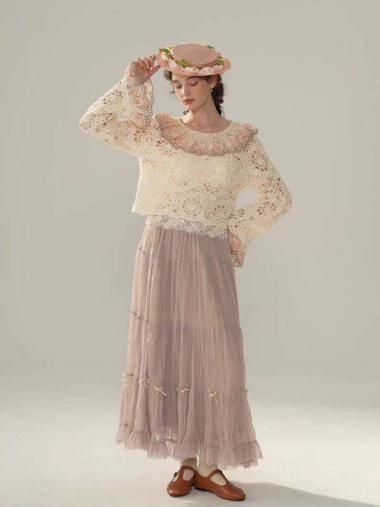 Rose Embroidered Lace Cotton Blouse