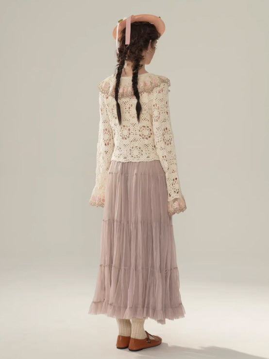 Rose Embroidered Lace Cotton Blouse