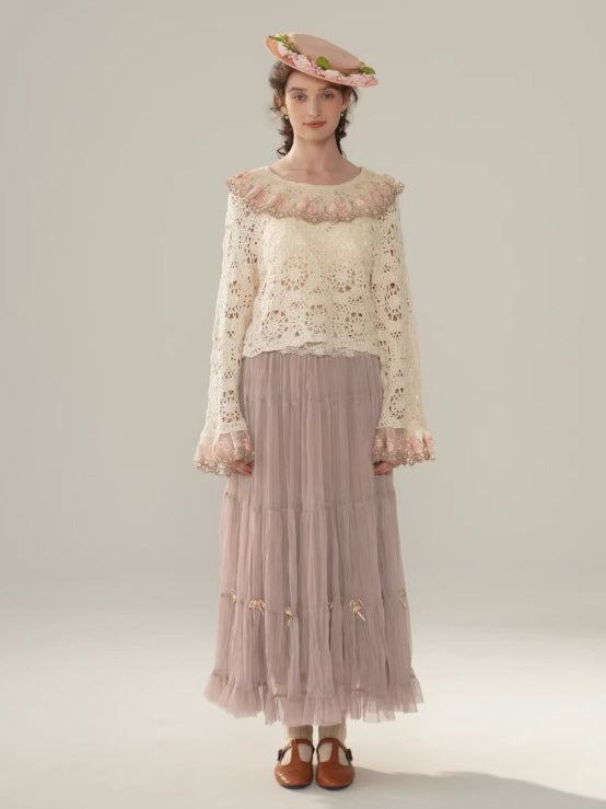 Rose Embroidered Lace Cotton Blouse