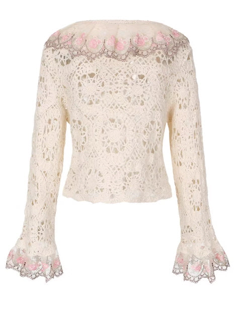 Rose Embroidered Lace Cotton Blouse