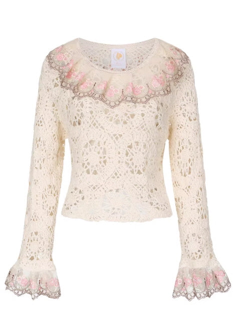 Rose Embroidered Lace Cotton Blouse