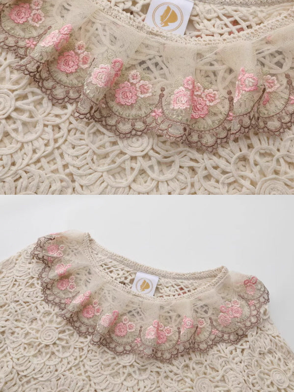 Rose Embroidered Lace Cotton Blouse