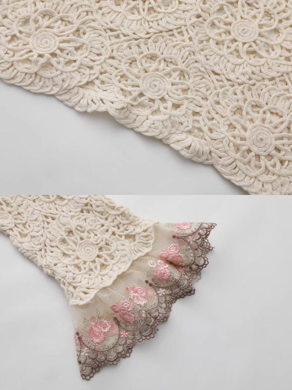 Rose Embroidered Lace Cotton Blouse