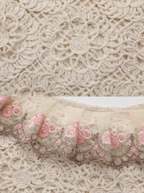 Rose Embroidered Lace Cotton Blouse