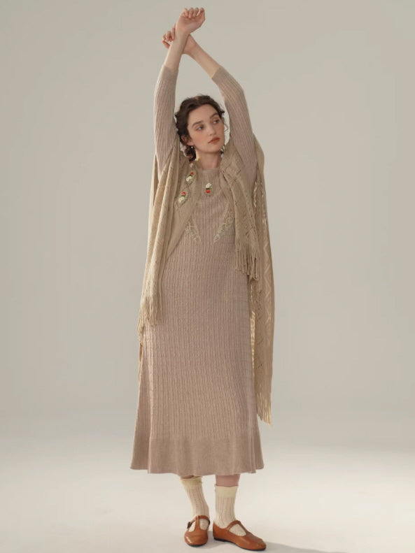 Vintage Lace Collar Knit Long Dress