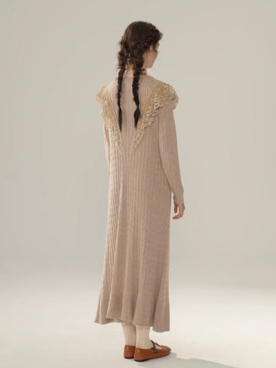 Vintage Lace Collar Knit Long Dress