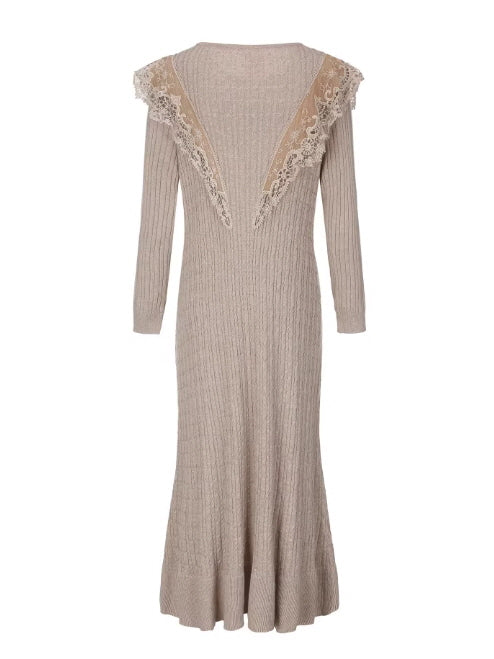 Vintage Lace Collar Knit Long Dress