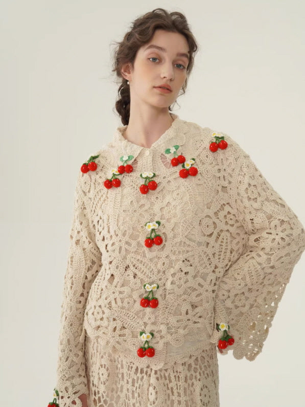 Cherry Garden Crochet Lace Blouse