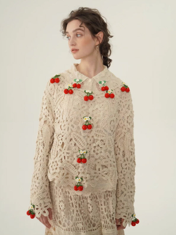 Cherry Garden Crochet Lace Blouse