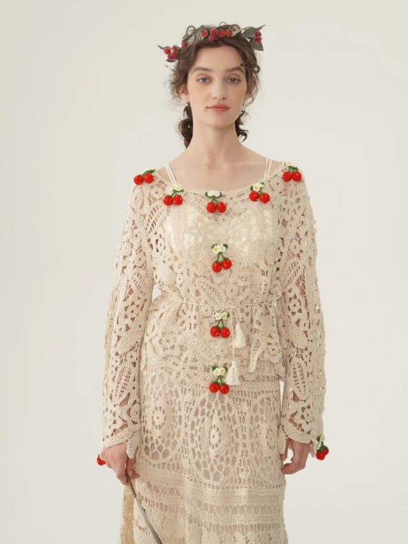 Cherry Garden Crochet Lace Blouse