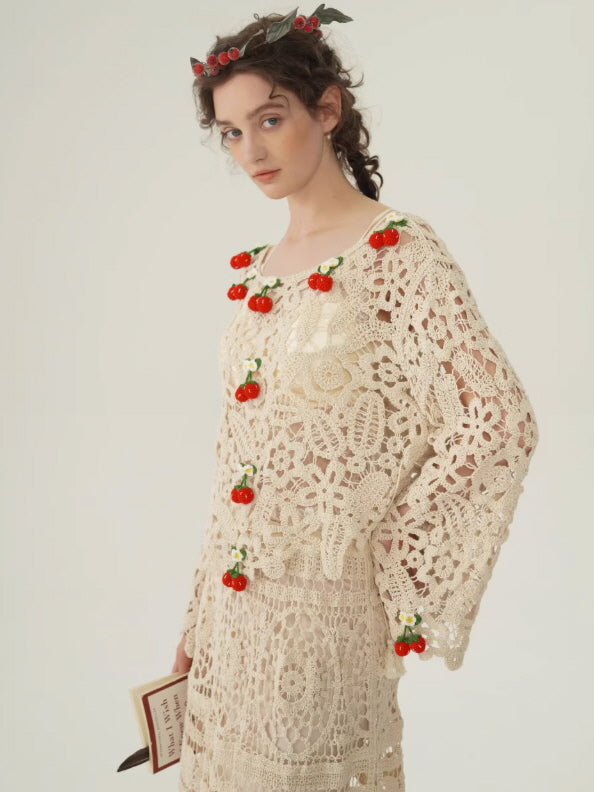 Cherry Garden Crochet Lace Blouse