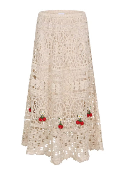 Cherry Garden Crochet Lace Skirt