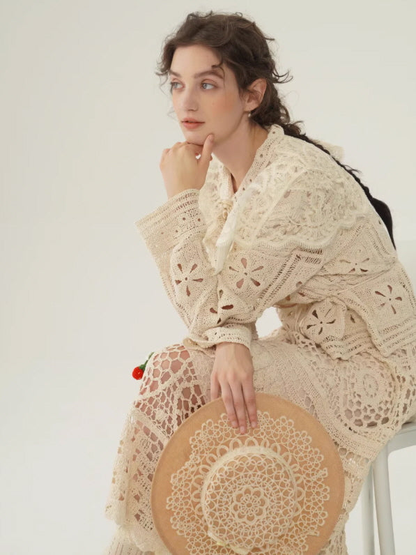 Vintage Lace Collar Crochet Blouse