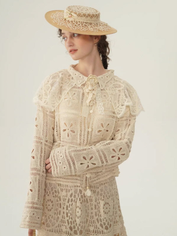 Vintage Lace Collar Crochet Blouse