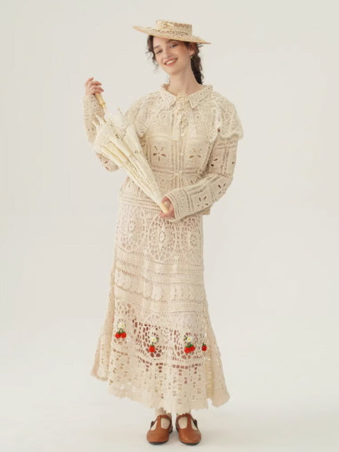 Vintage Lace Collar Crochet Blouse