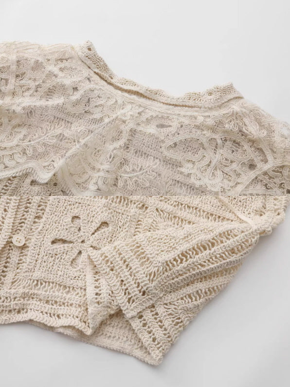 Vintage Lace Collar Crochet Blouse