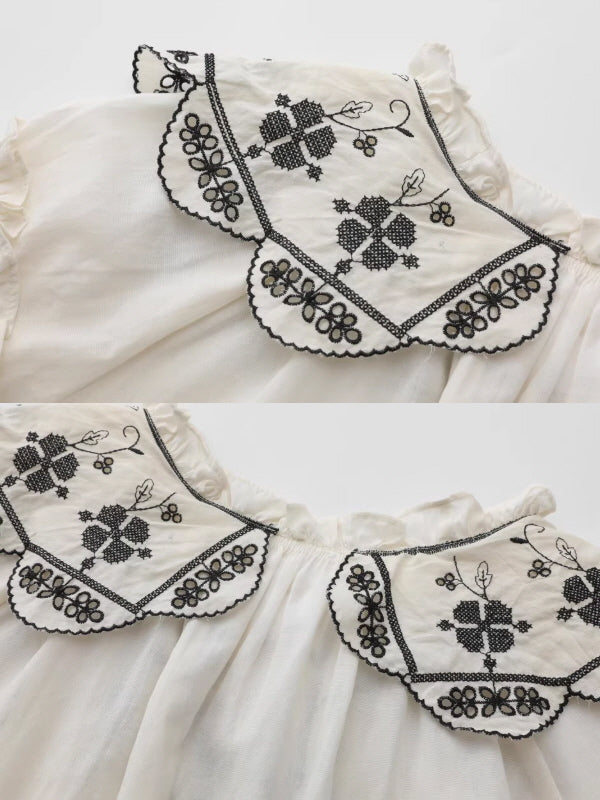 Embroidered Vintage Collar Cotton Blouse