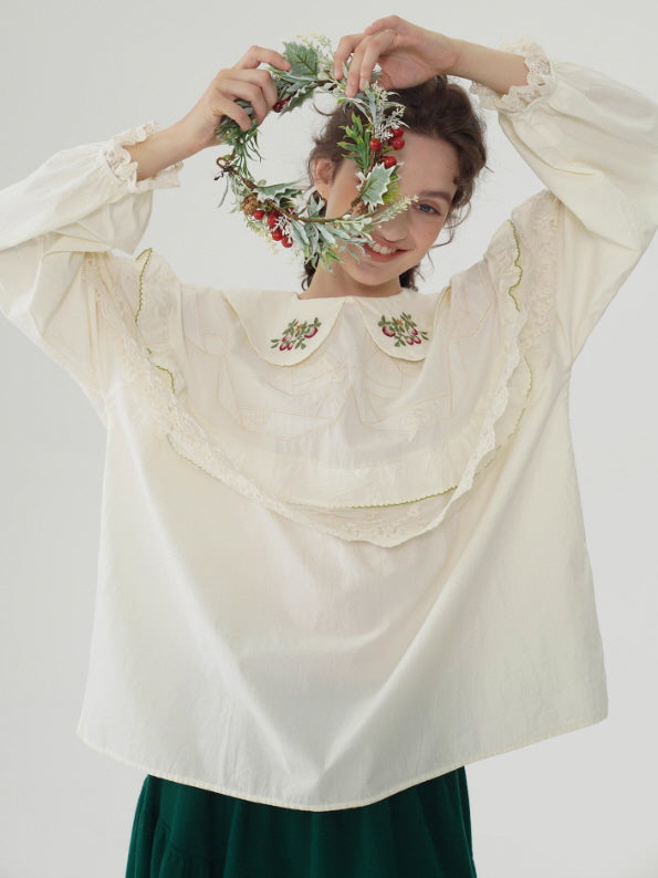 Forest Berry Lace Collar Blouse