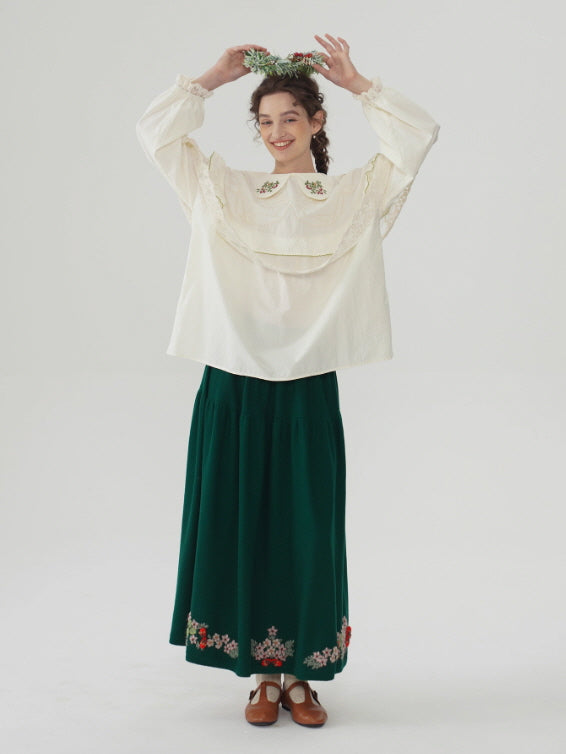 Forest Berry Lace Collar Blouse