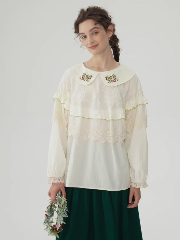 Forest Berry Lace Collar Blouse