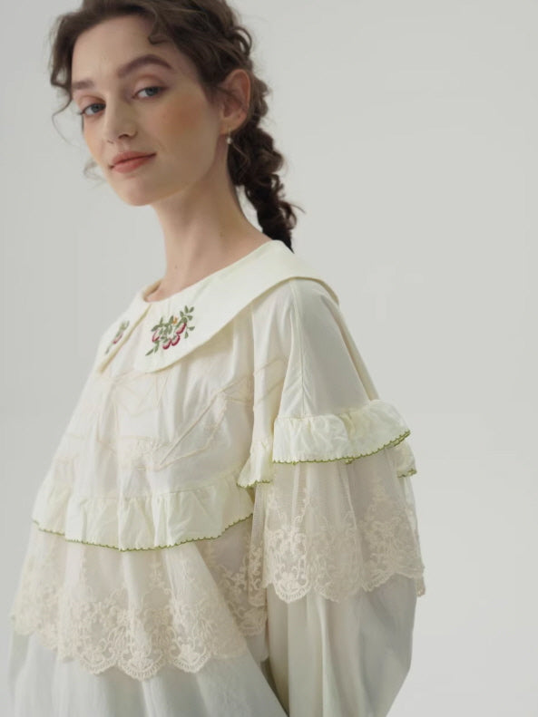 Forest Berry Lace Collar Blouse