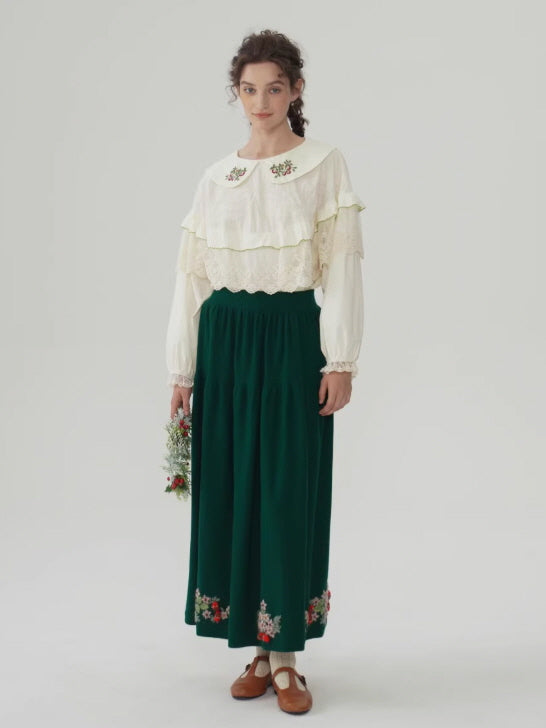 Forest Berry Lace Collar Blouse