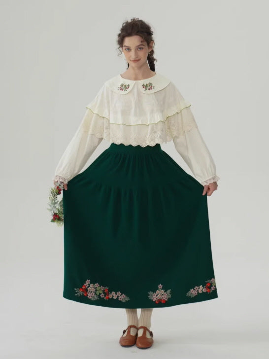 Forest Berry Lace Collar Blouse
