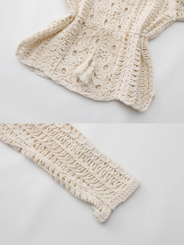 Floral Embroidered Cream Crochet Knit Blouse