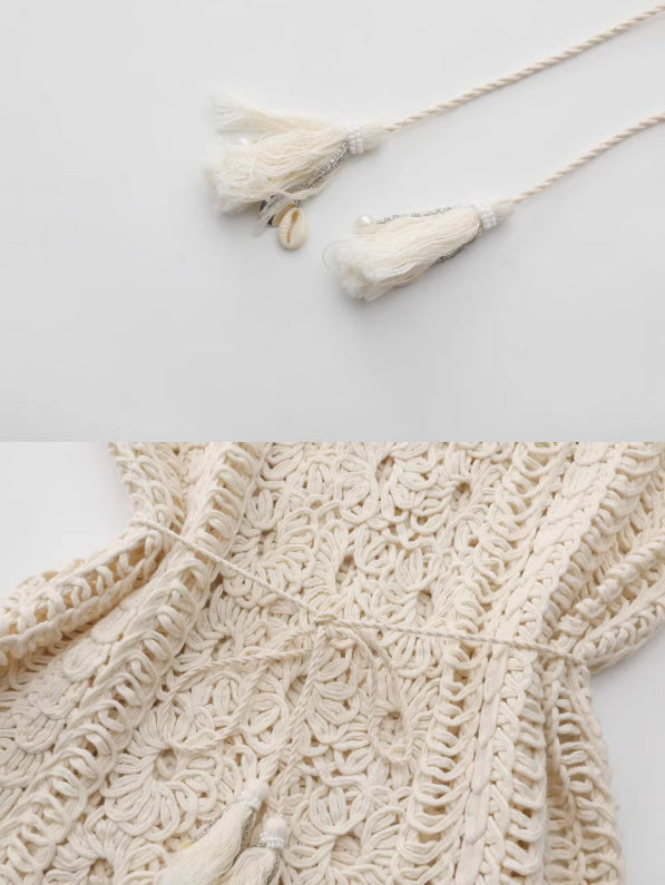 Floral Embroidered Cream Crochet Knit Blouse