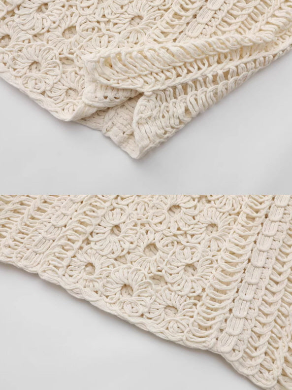 Floral Embroidered Cream Crochet Knit Blouse